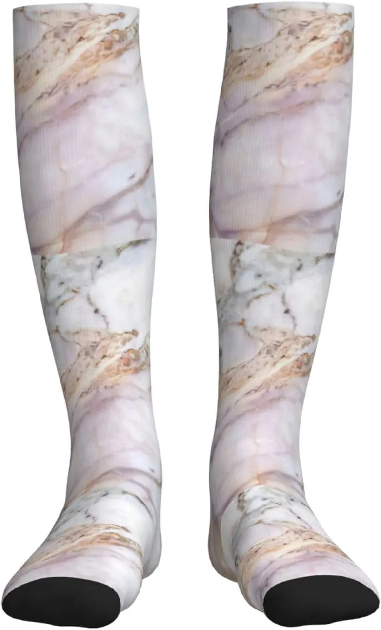 Red White Marble Pattern Print Circulation Compression Socks For Plantar Fasciitis Edema And Post Surgery