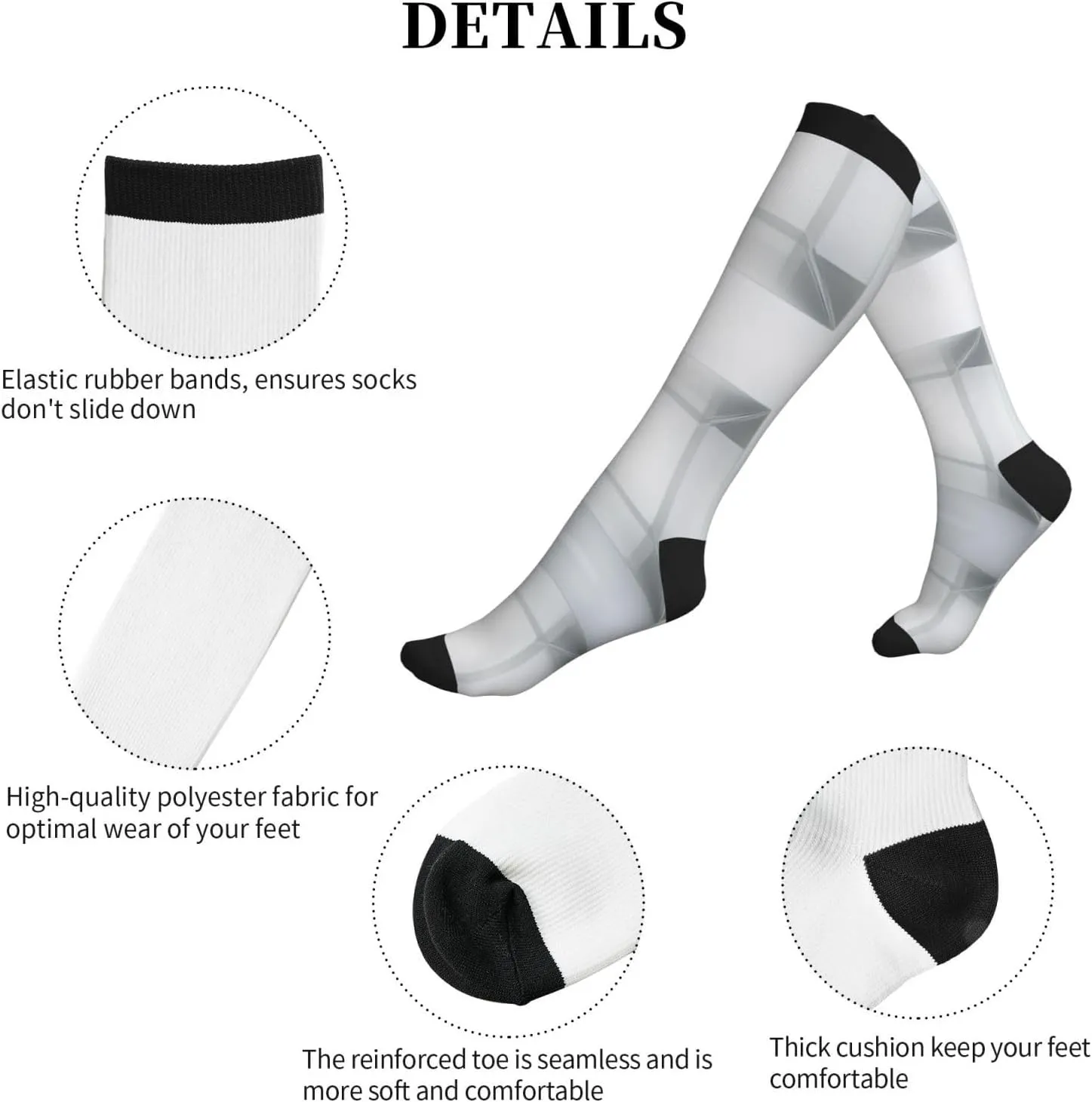 Reflective square Print Circulation Compression Socks For Plantar Fasciitis Edema And Post Surgery