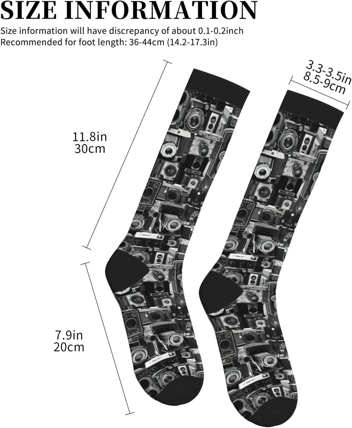 Retro Cool Camera Collection Print Circulation Compression Socks For Plantar Fasciitis Edema And Post Surgery