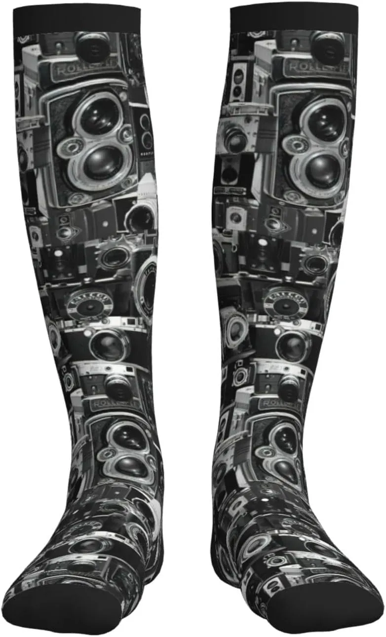 Retro Cool Camera Collection Print Circulation Compression Socks For Plantar Fasciitis Edema And Post Surgery