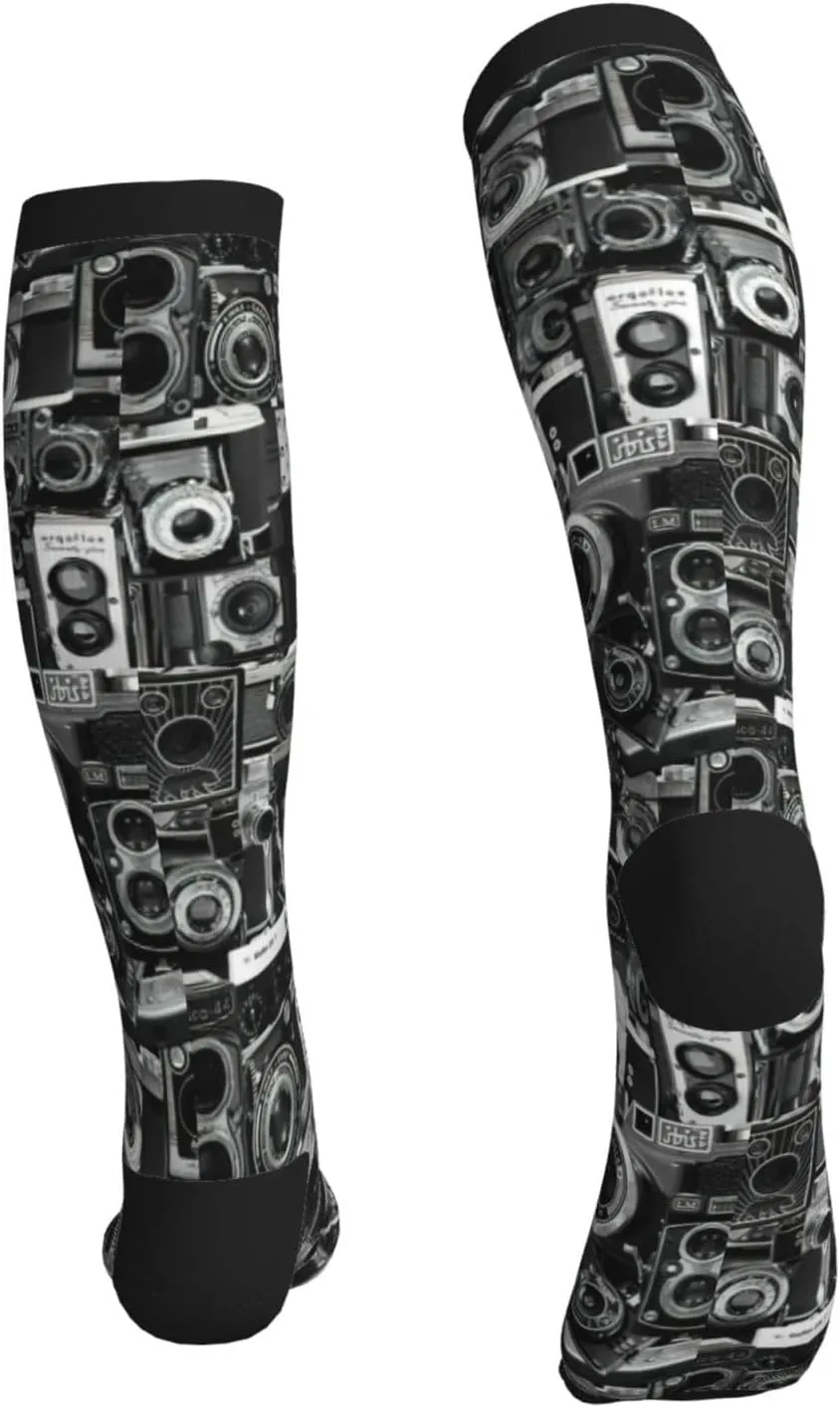 Retro Cool Camera Collection Print Circulation Compression Socks For Plantar Fasciitis Edema And Post Surgery