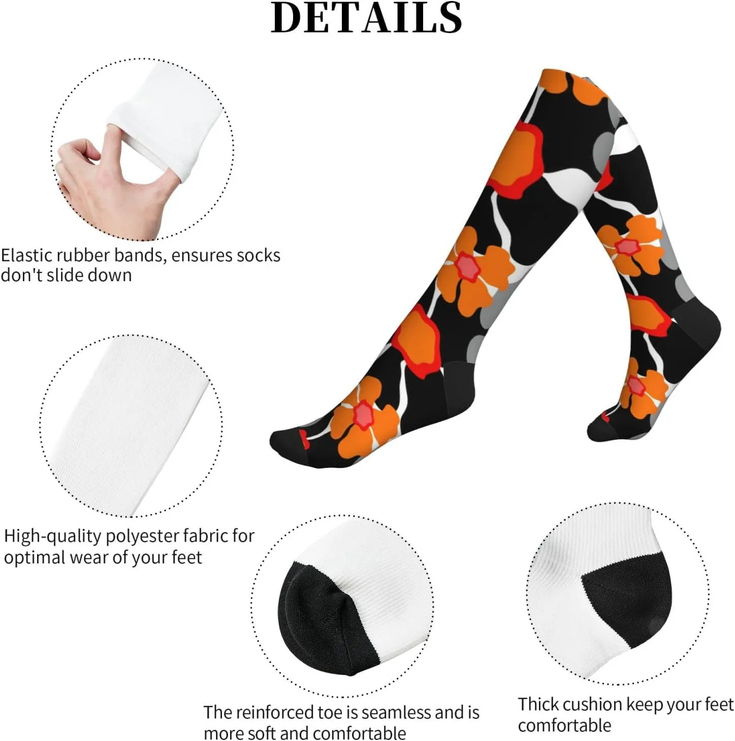 Retro Floral Pattern Print Circulation Compression Socks For Plantar Fasciitis Edema And Post Surgery