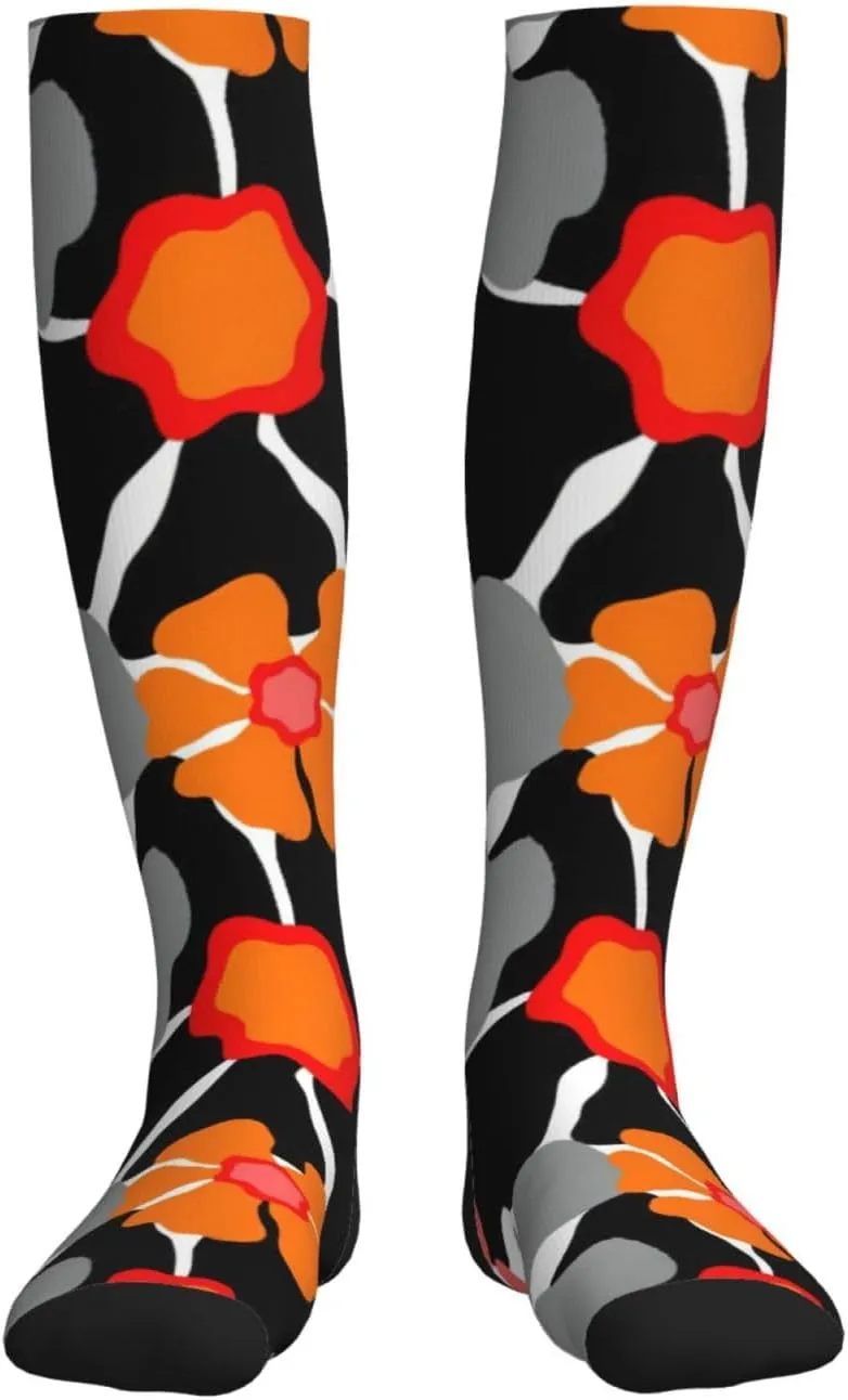 Retro Floral Pattern Print Circulation Compression Socks For Plantar Fasciitis Edema And Post Surgery