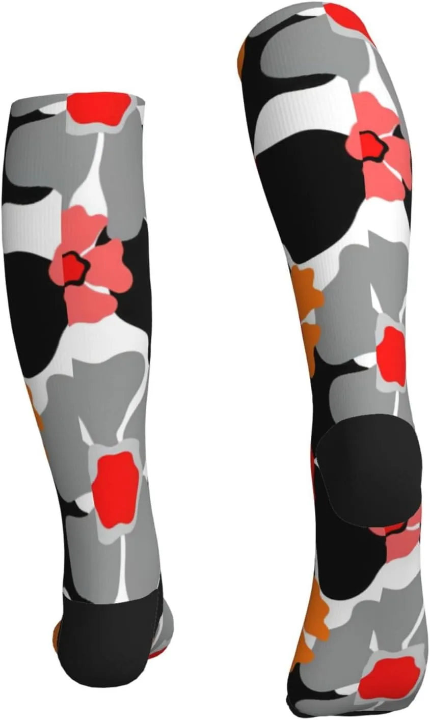 Retro Floral Pattern Print Circulation Compression Socks For Plantar Fasciitis Edema And Post Surgery