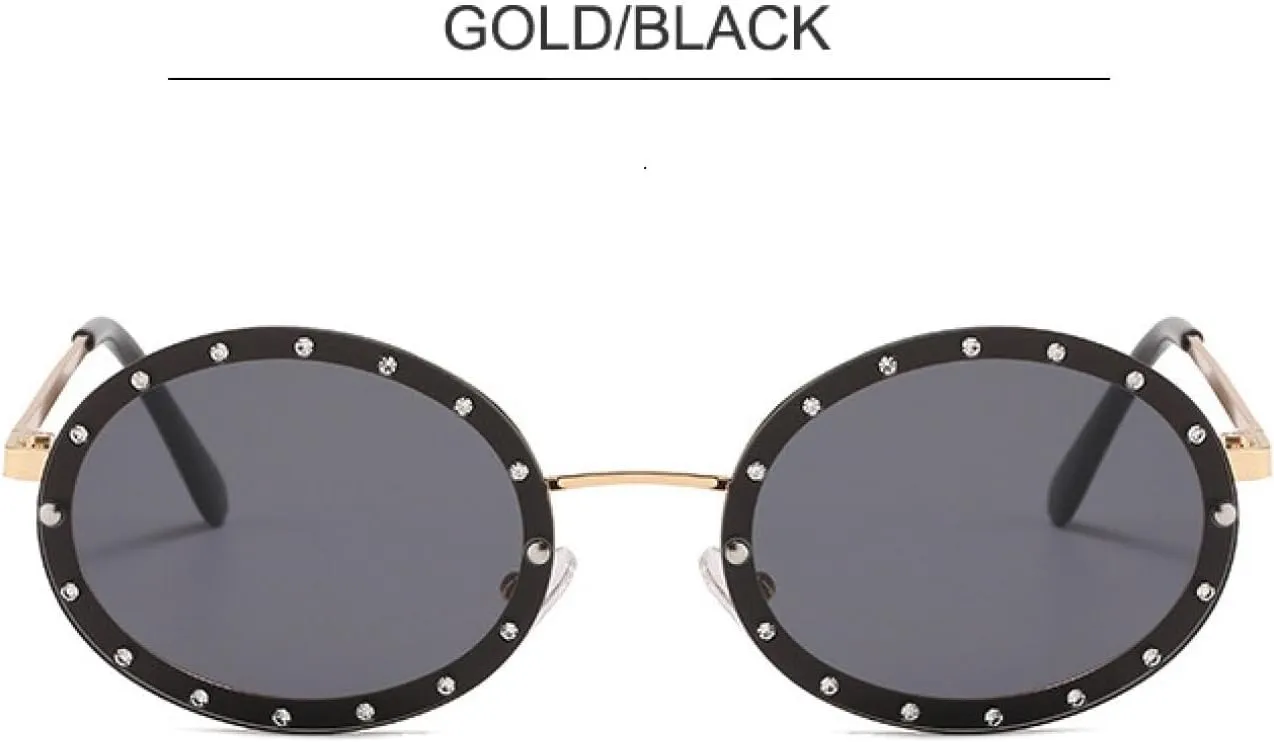 Rhinestone Rimless Round Sunglasses Women Fashion Metal Frame Black Pink Sun Glasses Female Vintage Shades Uv400