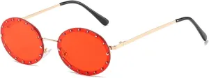 Rhinestone Rimless Round Sunglasses Women Fashion Metal Frame Black Pink Sun Glasses Female Vintage Shades Uv400