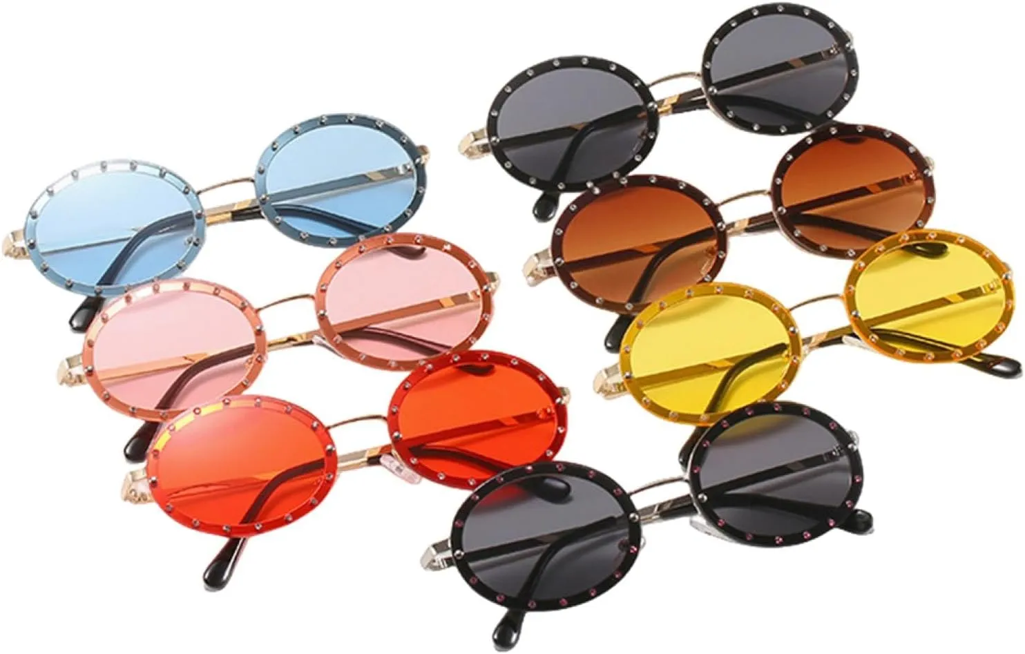 Rhinestone Rimless Round Sunglasses Women Fashion Metal Frame Black Pink Sun Glasses Female Vintage Shades Uv400