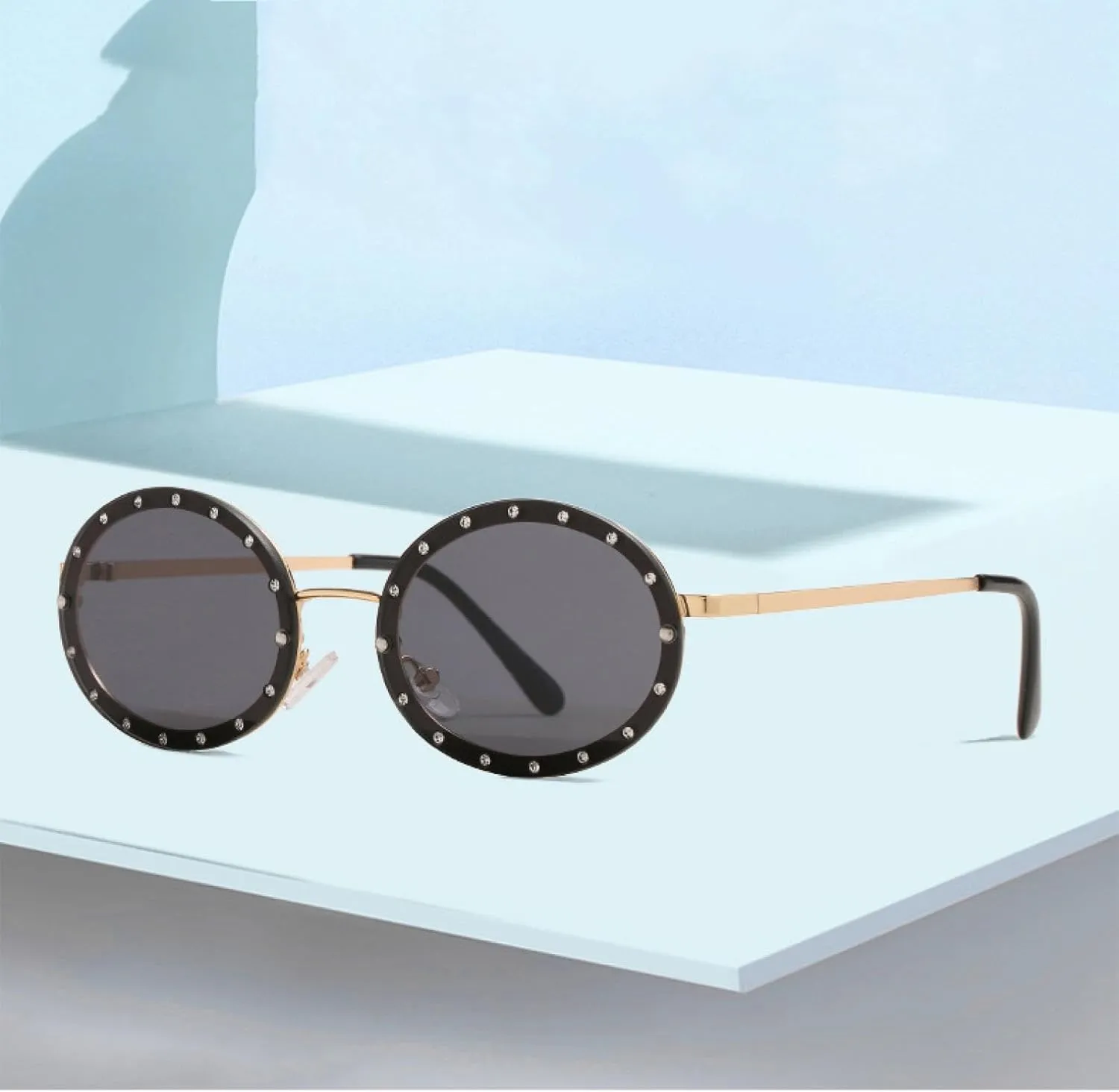 Rhinestone Rimless Round Sunglasses Women Fashion Metal Frame Black Pink Sun Glasses Female Vintage Shades Uv400