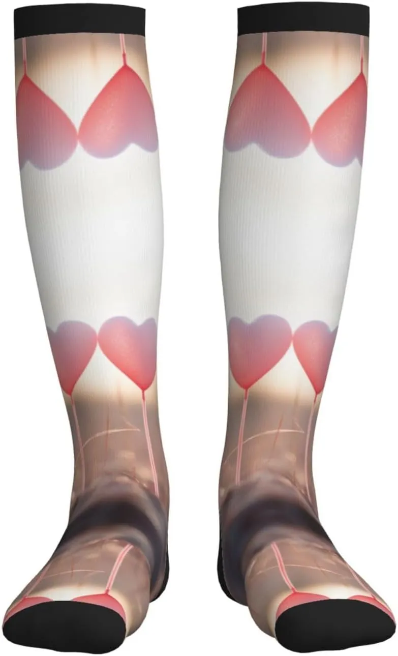 Romantic Heart Balloon Print Circulation Compression Socks For Plantar Fasciitis Edema And Post Surgery