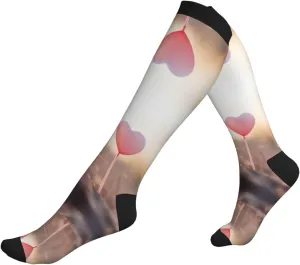Romantic Heart Balloon Print Circulation Compression Socks For Plantar Fasciitis Edema And Post Surgery