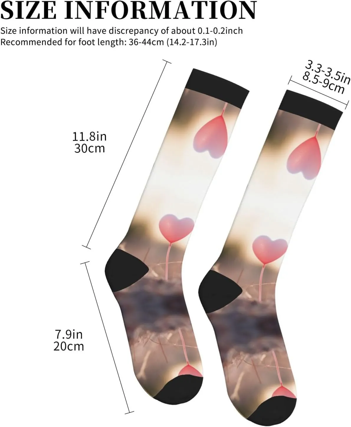 Romantic Heart Balloon Print Circulation Compression Socks For Plantar Fasciitis Edema And Post Surgery