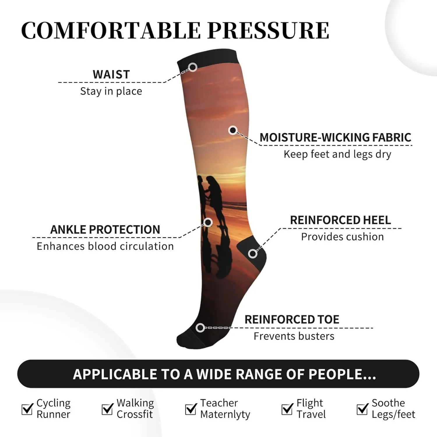 Romantic Love Print Circulation Compression Socks For Plantar Fasciitis Edema And Post Surgery