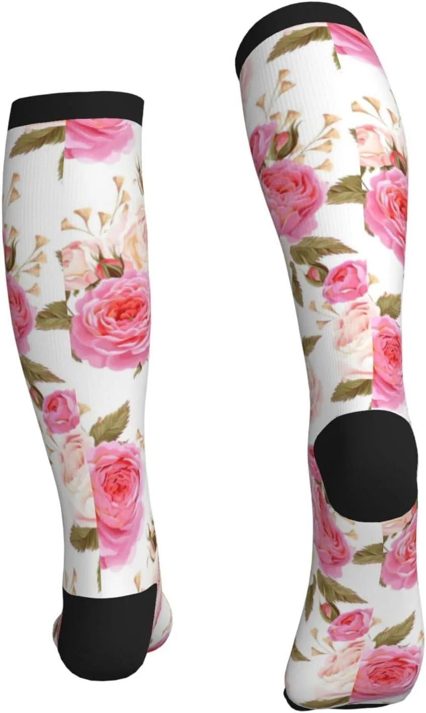 rose flower Print Circulation Compression Socks For Plantar Fasciitis Edema And Post Surgery