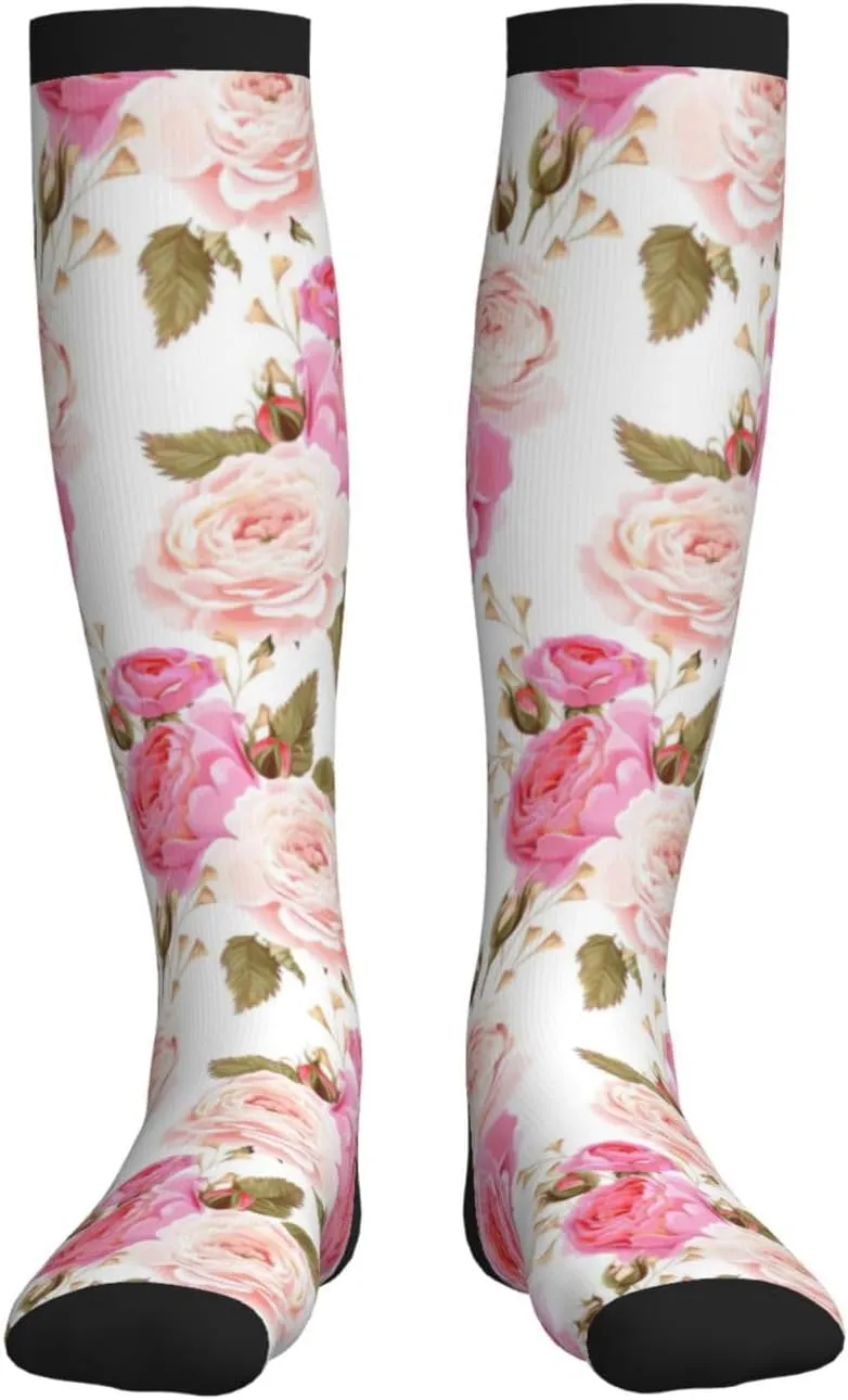 rose flower Print Circulation Compression Socks For Plantar Fasciitis Edema And Post Surgery