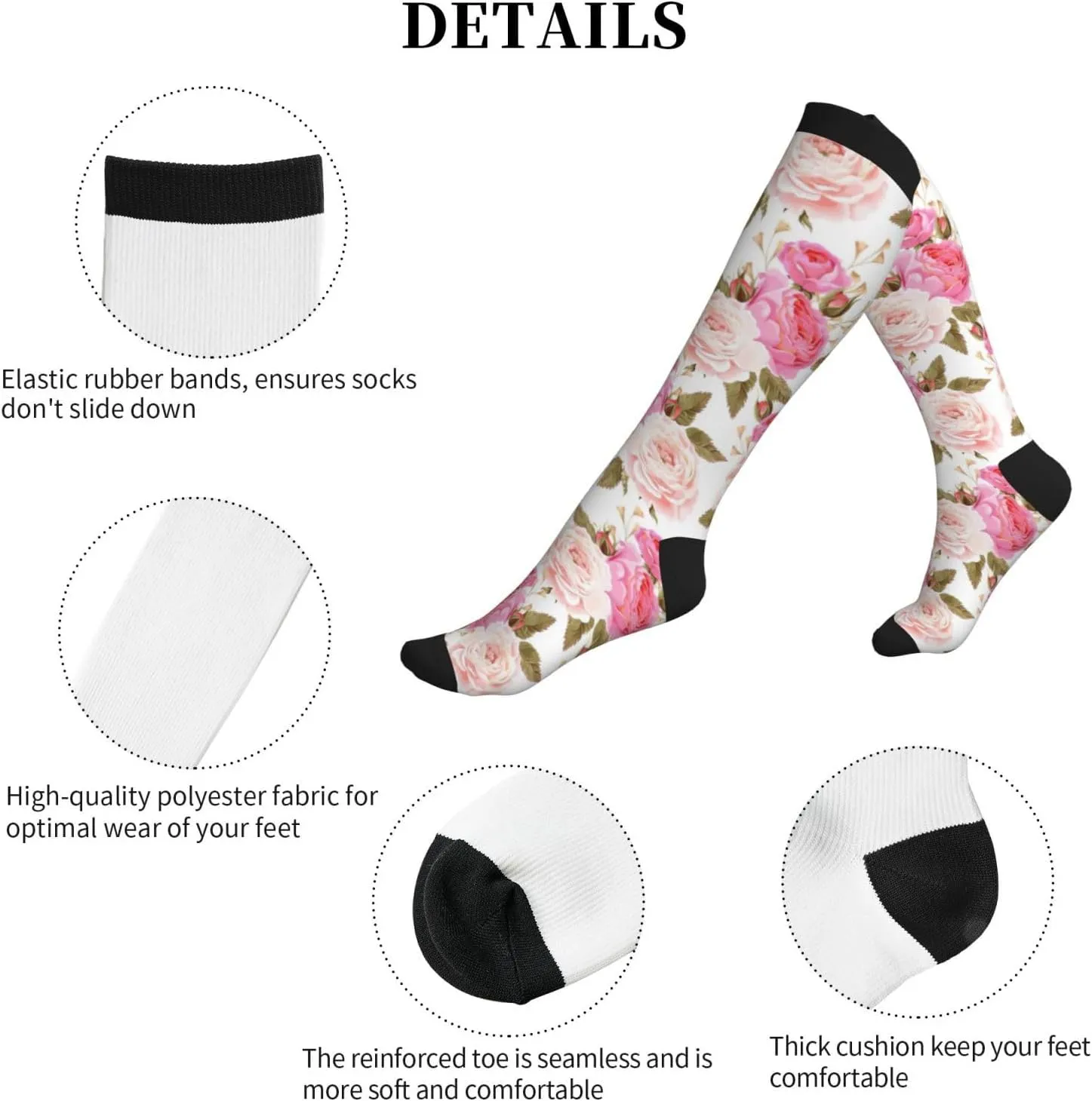 rose flower Print Circulation Compression Socks For Plantar Fasciitis Edema And Post Surgery