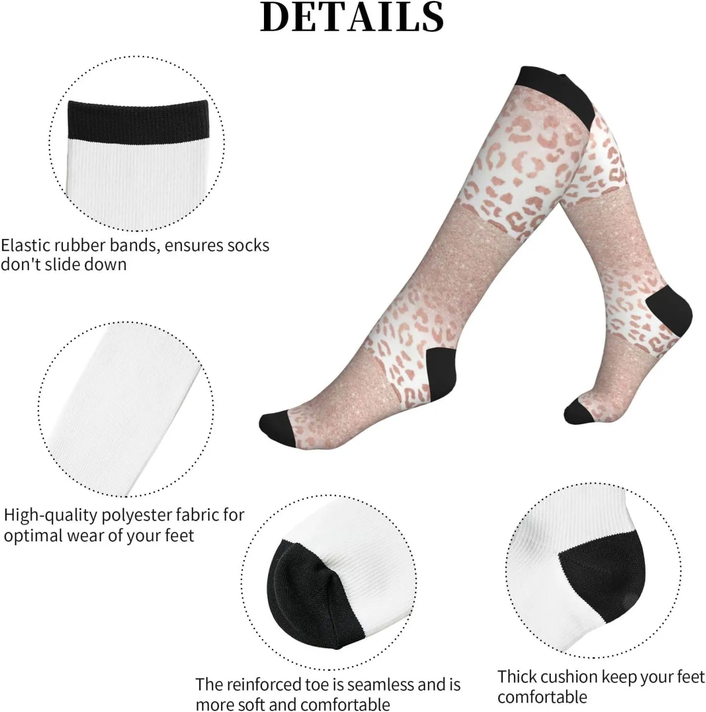 rose gold glitter Print Circulation Compression Socks For Plantar Fasciitis Edema And Post Surgery