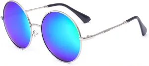 Round Sunglasses for Women Men Classic Oversized Circle Mirrored Hippie Hipster Polarized Sunglasses Metal Frame