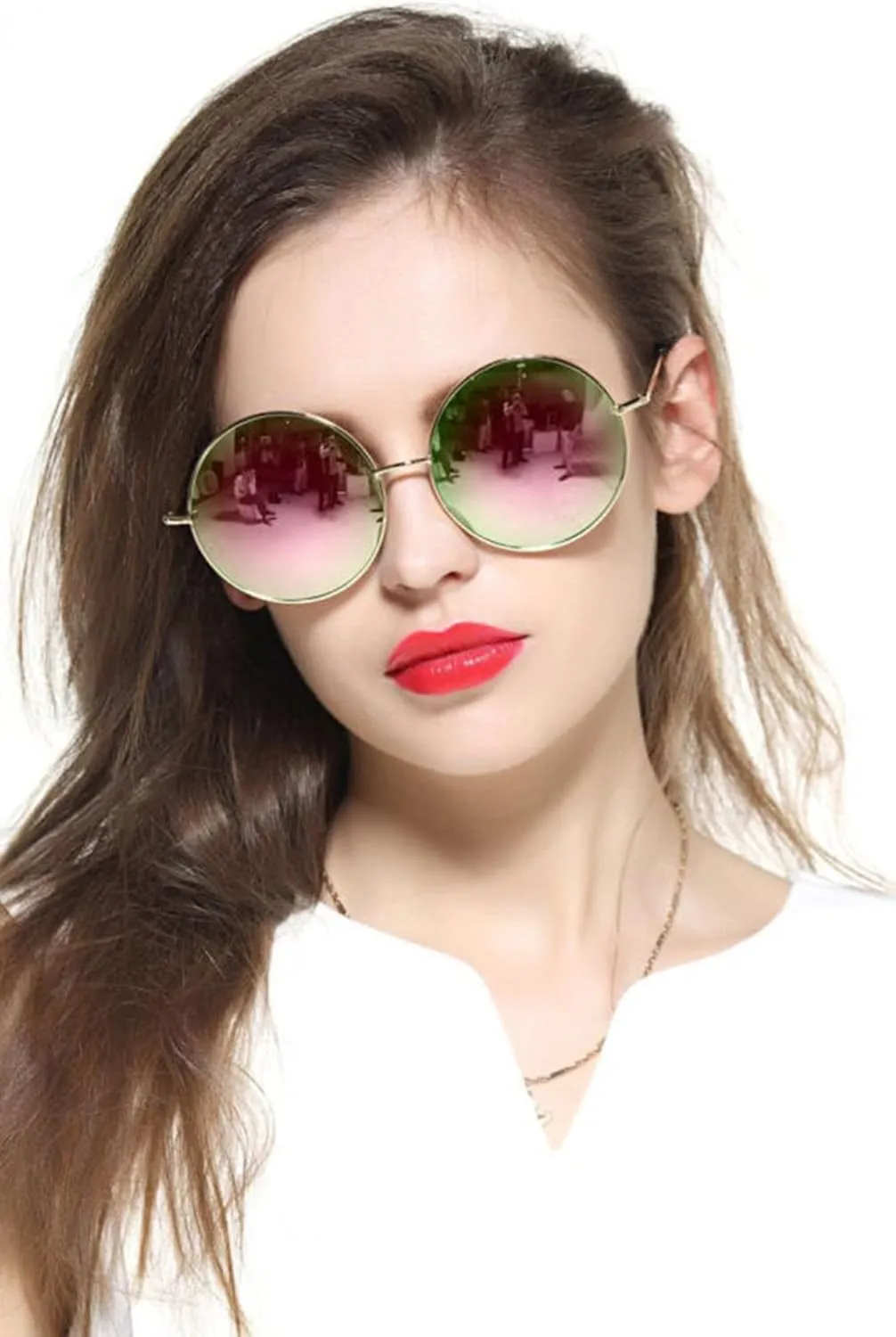 Round Sunglasses for Women Men Classic Oversized Circle Mirrored Hippie Hipster Polarized Sunglasses Metal Frame