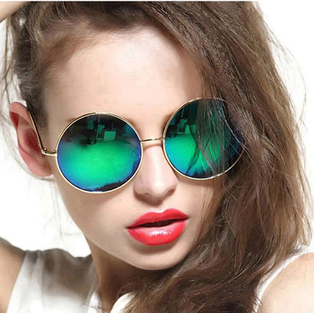 Round Sunglasses for Women Men Classic Oversized Circle Mirrored Hippie Hipster Polarized Sunglasses Metal Frame