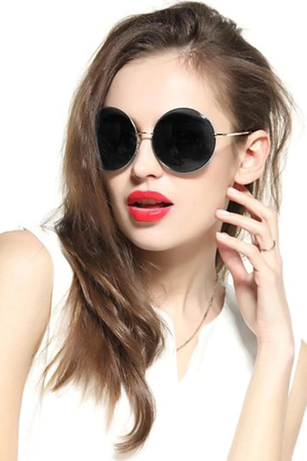 Round Sunglasses for Women Men Classic Oversized Circle Mirrored Hippie Hipster Polarized Sunglasses Metal Frame