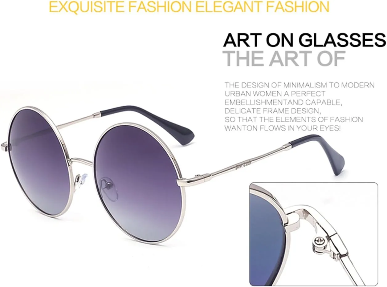 Round Sunglasses for Women Men Classic Oversized Circle Mirrored Hippie Hipster Polarized Sunglasses Metal Frame
