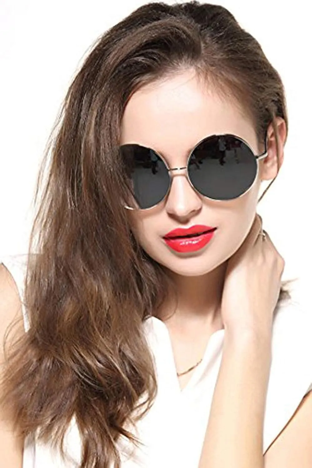 Round Sunglasses for Women Men Classic Oversized Circle Mirrored Hippie Hipster Polarized Sunglasses Metal Frame