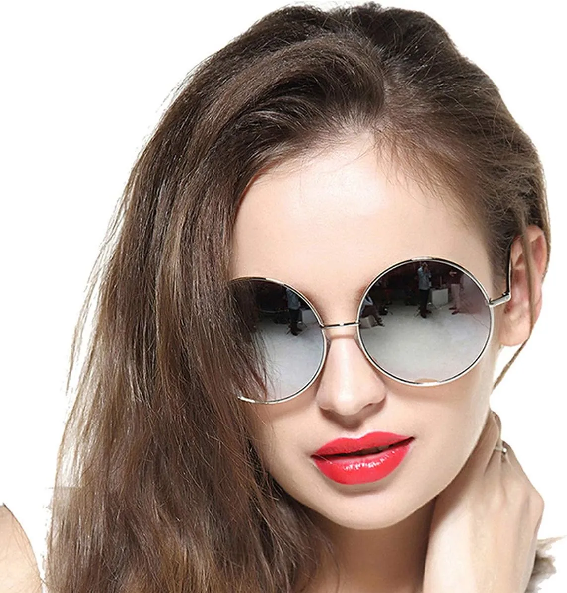 Round Sunglasses for Women Men Classic Oversized Circle Mirrored Hippie Hipster Polarized Sunglasses Metal Frame
