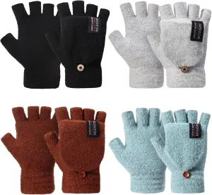 SATINIOR 4 Pairs Fingerless Gloves for Women Winter Warm Mittens with Cover Convertible Knitted Mittens for Cold Weather