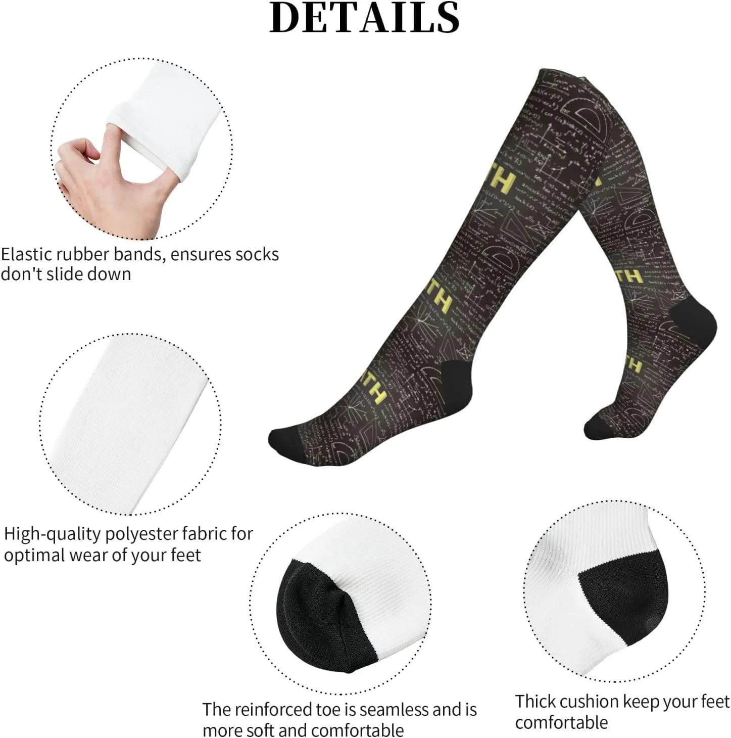 school math Print Circulation Compression Socks For Plantar Fasciitis Edema And Post Surgery