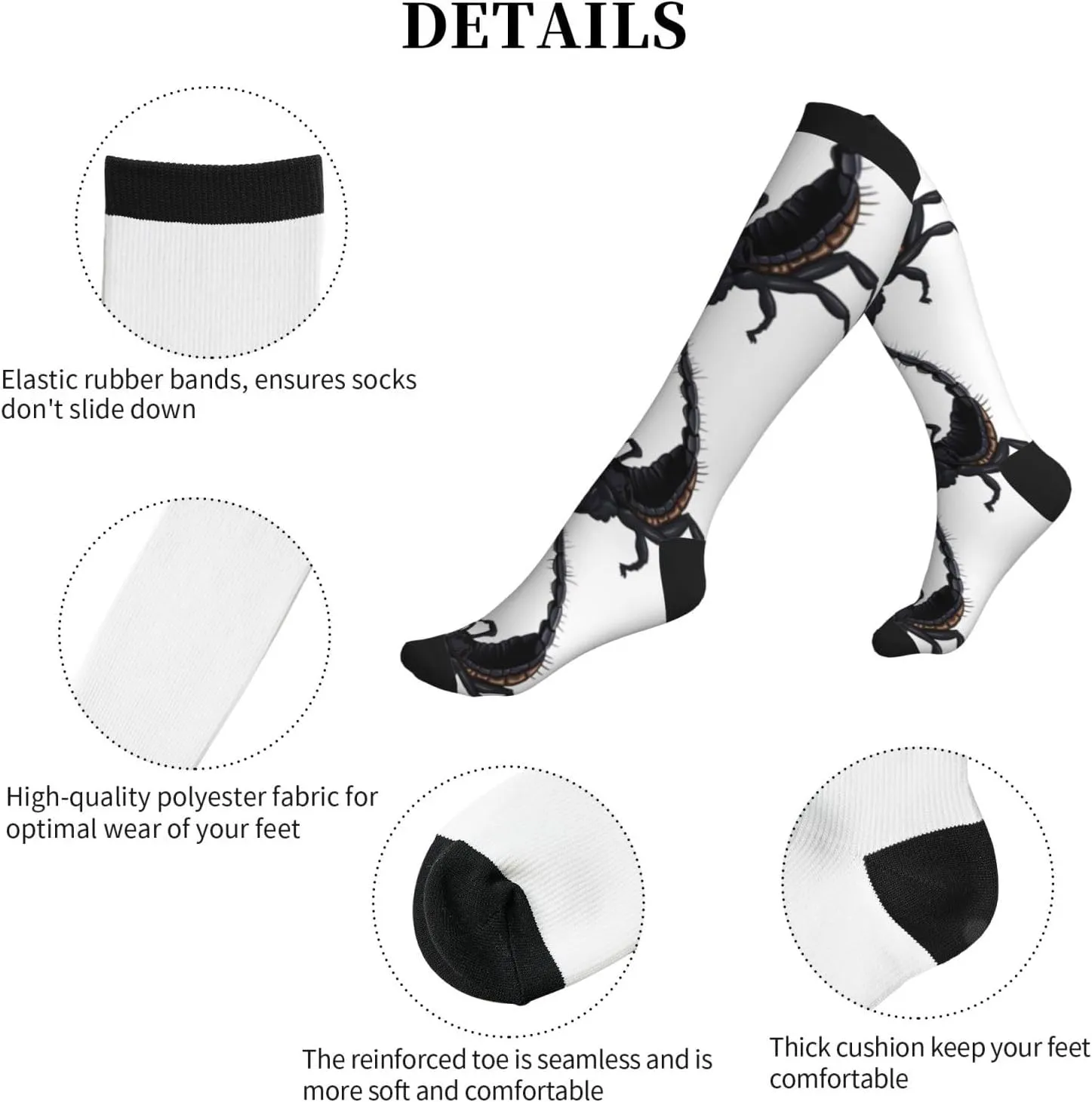 Scorpion Print Circulation Compression Socks For Plantar Fasciitis Edema And Post Surgery
