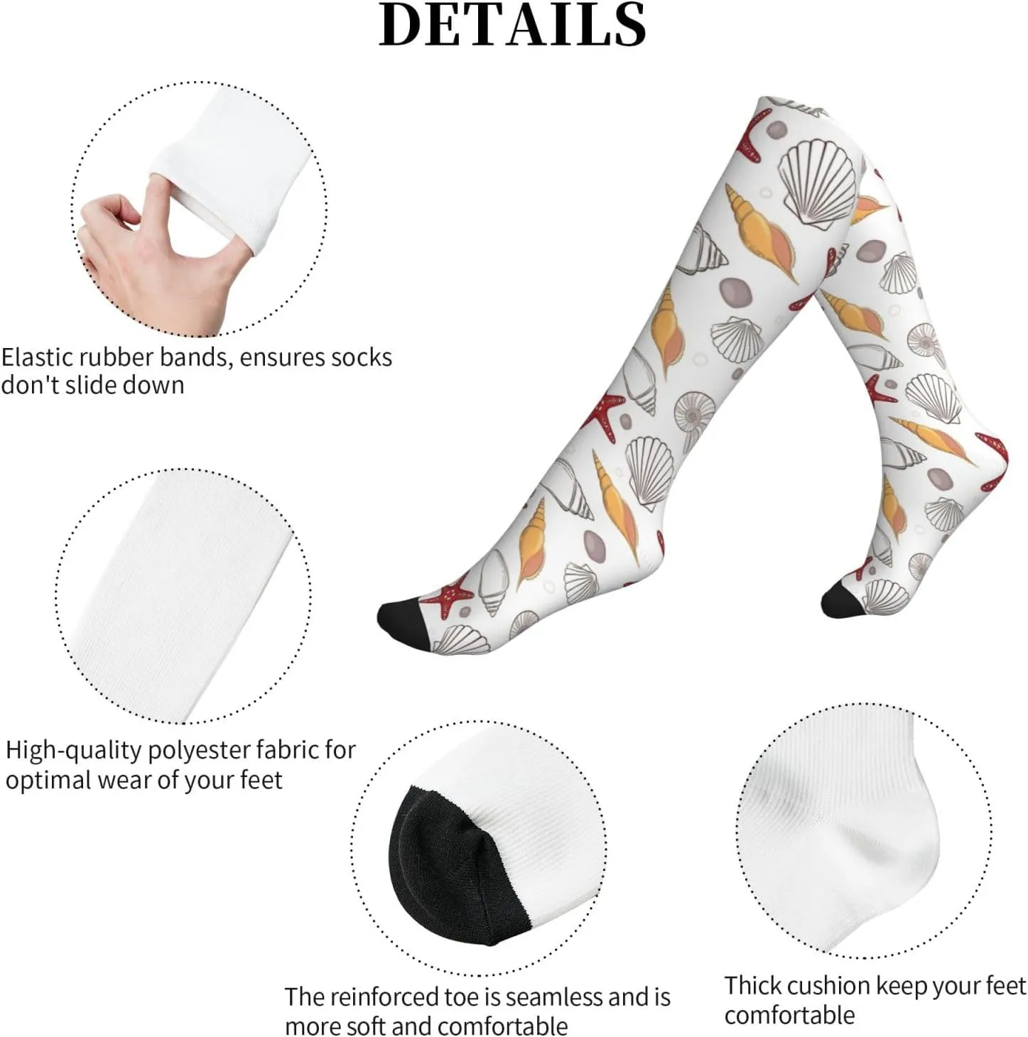 Shell Starfish Print Circulation Compression Socks For Plantar Fasciitis Edema And Post Surgery