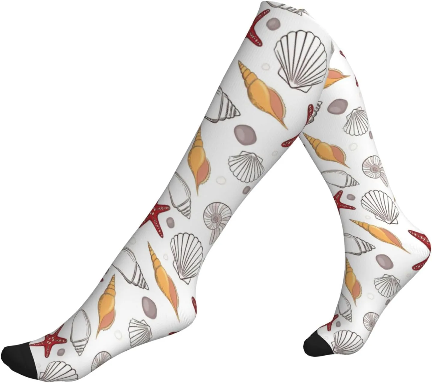Shell Starfish Print Circulation Compression Socks For Plantar Fasciitis Edema And Post Surgery