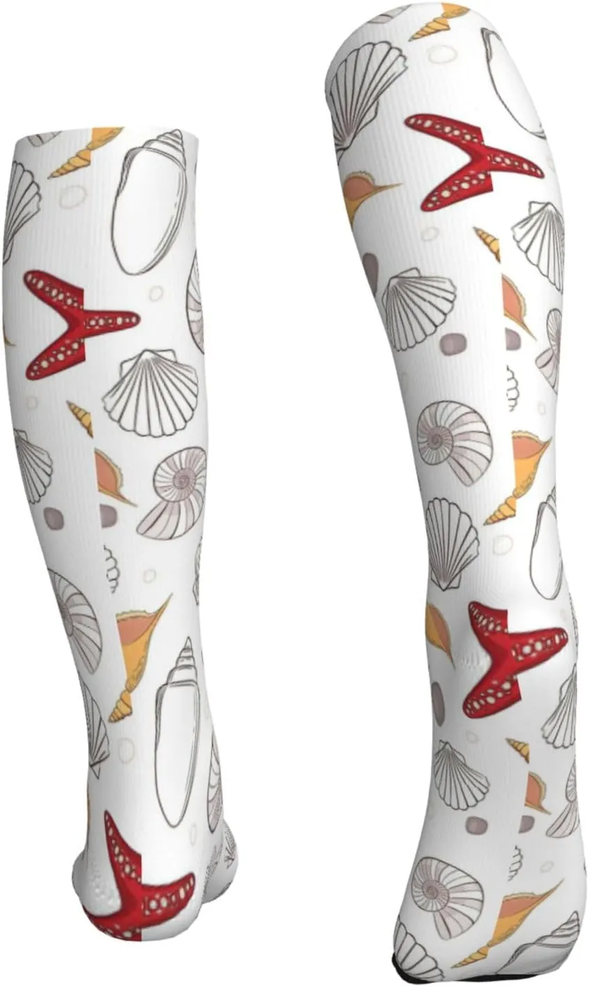 Shell Starfish Print Circulation Compression Socks For Plantar Fasciitis Edema And Post Surgery