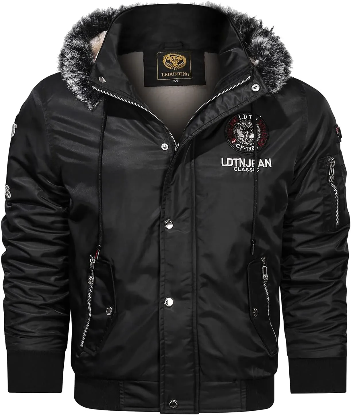 Sherpa Lined Hooded Bomber Jackets for Men Slim Fit Military Jacket with Zipper Pocket Windproof Hoodie Jacket