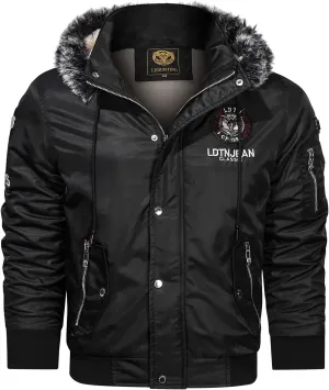 Sherpa Lined Hooded Bomber Jackets for Men Slim Fit Military Jacket with Zipper Pocket Windproof Hoodie Jacket