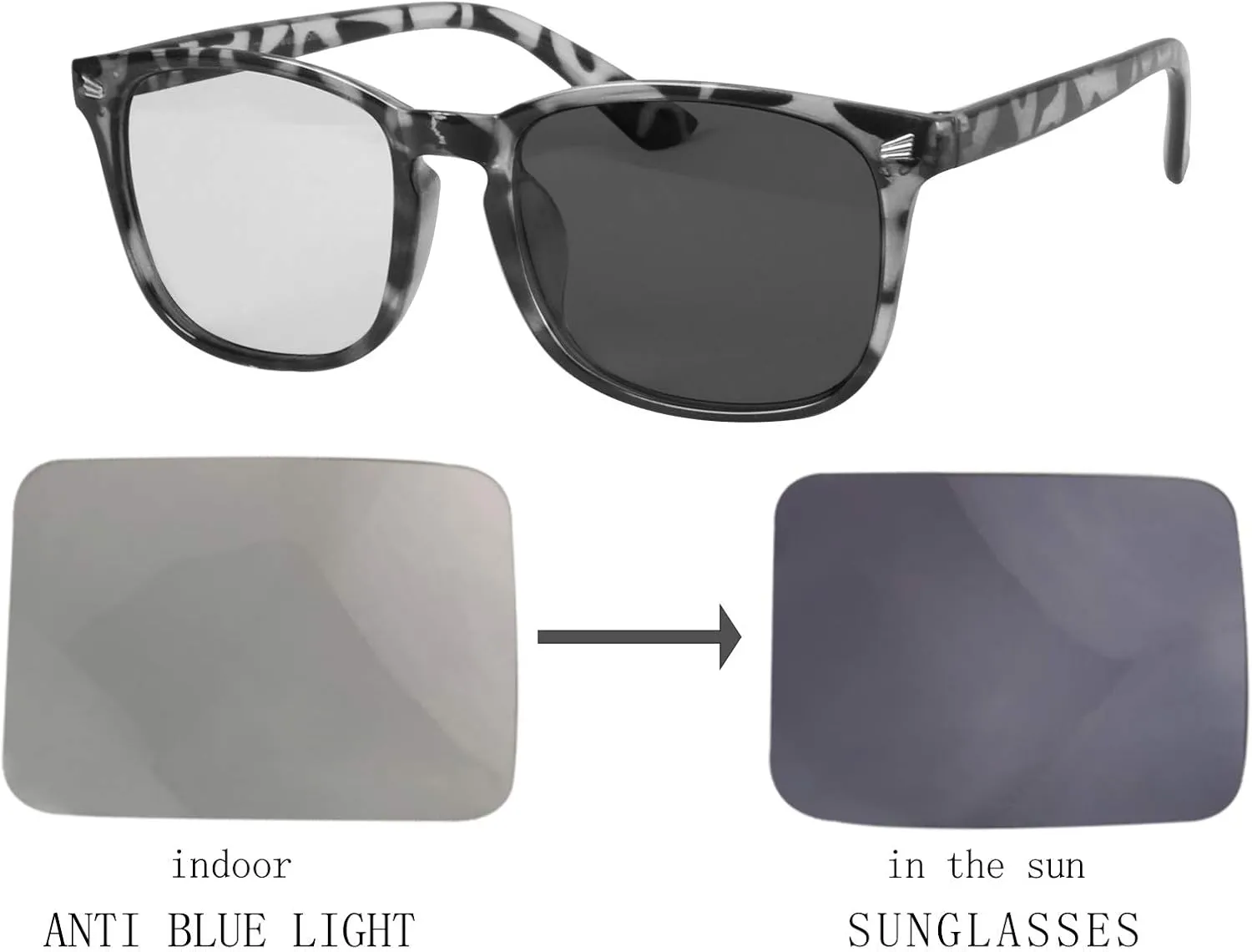 SHINU Polarized Photochromic Grey Sunglasses Driving Night Vision Blue Light Blocking Anti-glare Glasses-8068