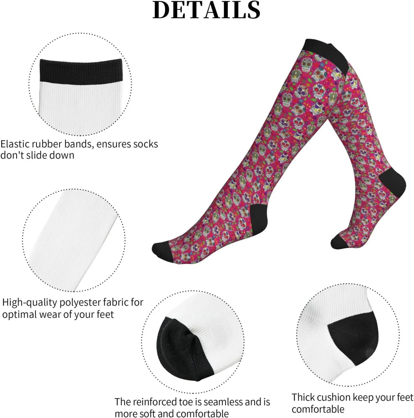 Skull and Green Leaves Print Circulation Compression Socks For Plantar Fasciitis Edema And Post Surgery