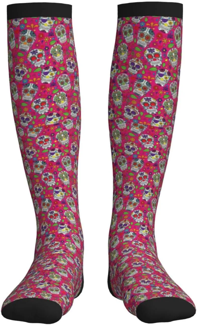 Skull and Green Leaves Print Circulation Compression Socks For Plantar Fasciitis Edema And Post Surgery
