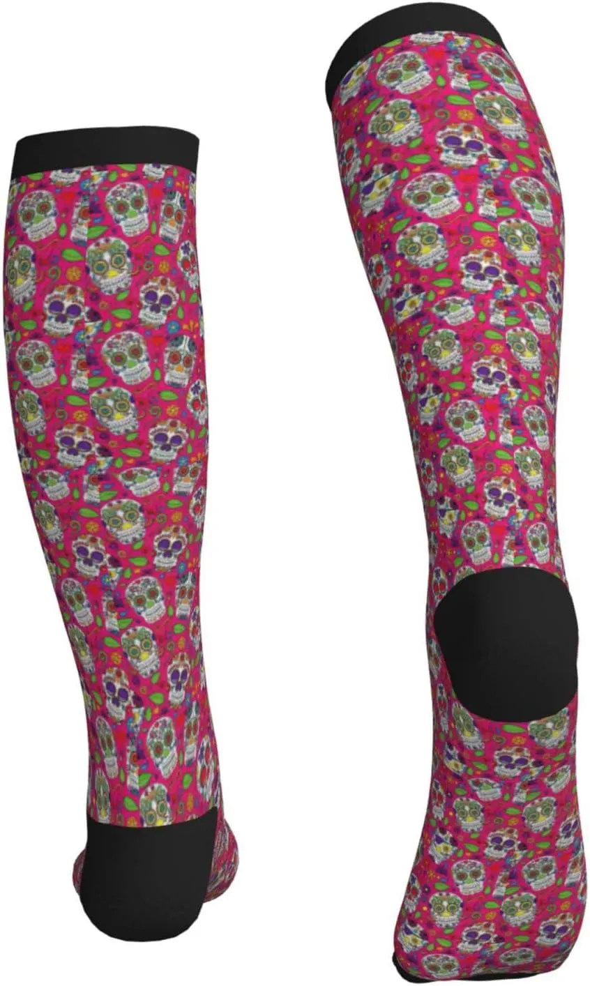 Skull and Green Leaves Print Circulation Compression Socks For Plantar Fasciitis Edema And Post Surgery