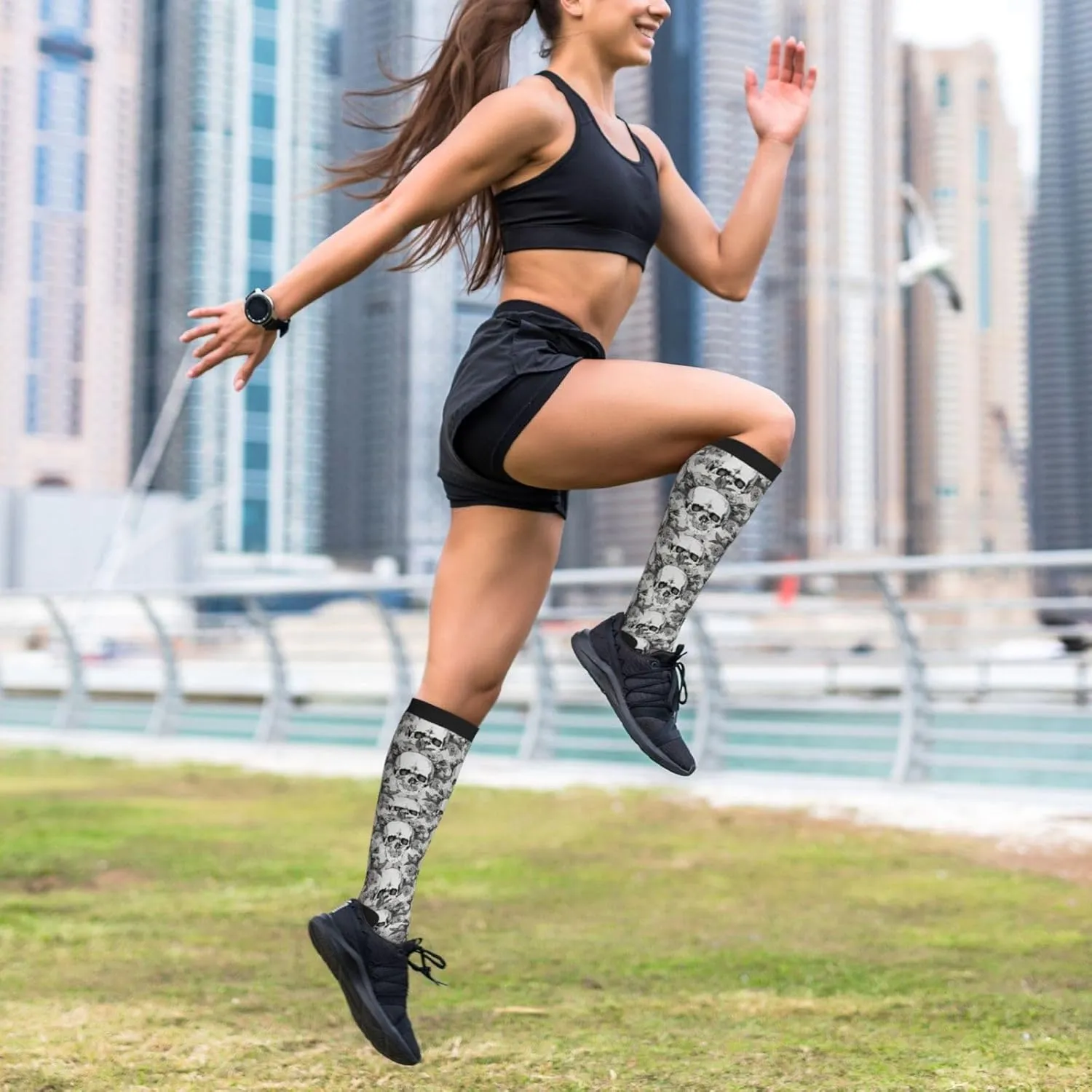 Skull Skeleton Print Circulation Compression Socks For Plantar Fasciitis Edema And Post Surgery