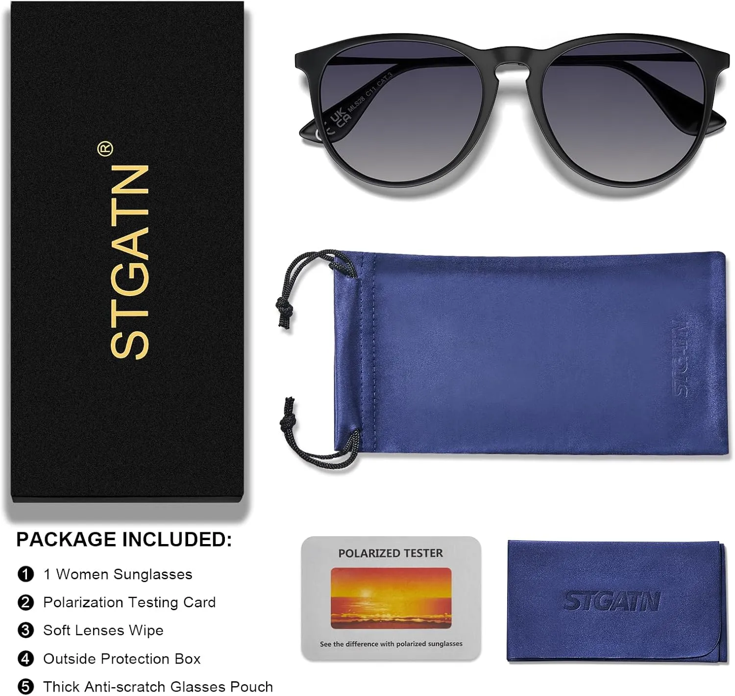 STGATN Vintage Round Sunglasses for Women Polarized UV Protection, Trendy Retro Designer Style ST028