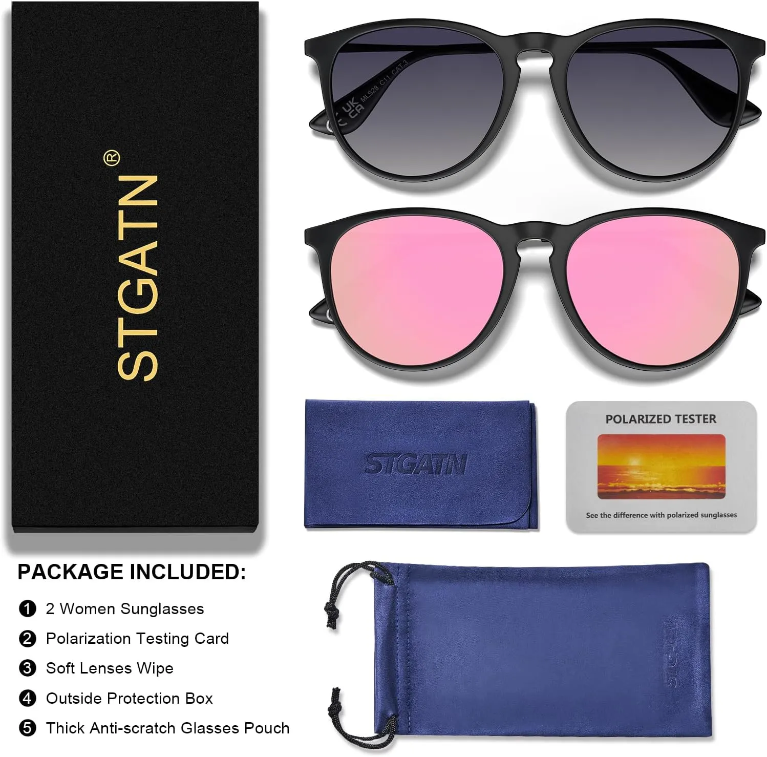 STGATN Vintage Round Sunglasses for Women Polarized UV Protection, Trendy Retro Designer Style ST028