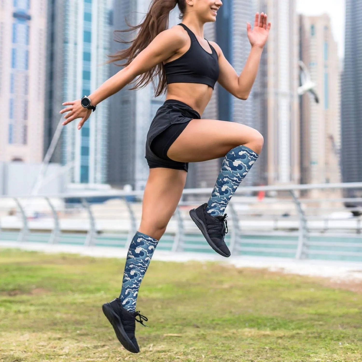 Stormy Sea Print Circulation Compression Socks For Plantar Fasciitis Edema And Post Surgery