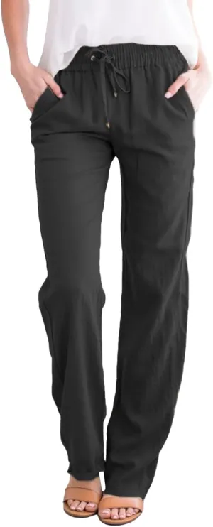 Straight Leg Sweatpants for Women Pants Long Drawstring Linen Women Waist Cotton Casual Casual Wide Leg Palazzo