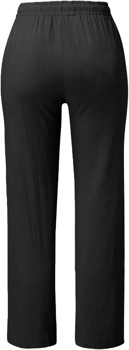 Straight Leg Sweatpants for Women Pants Long Drawstring Linen Women Waist Cotton Casual Casual Wide Leg Palazzo
