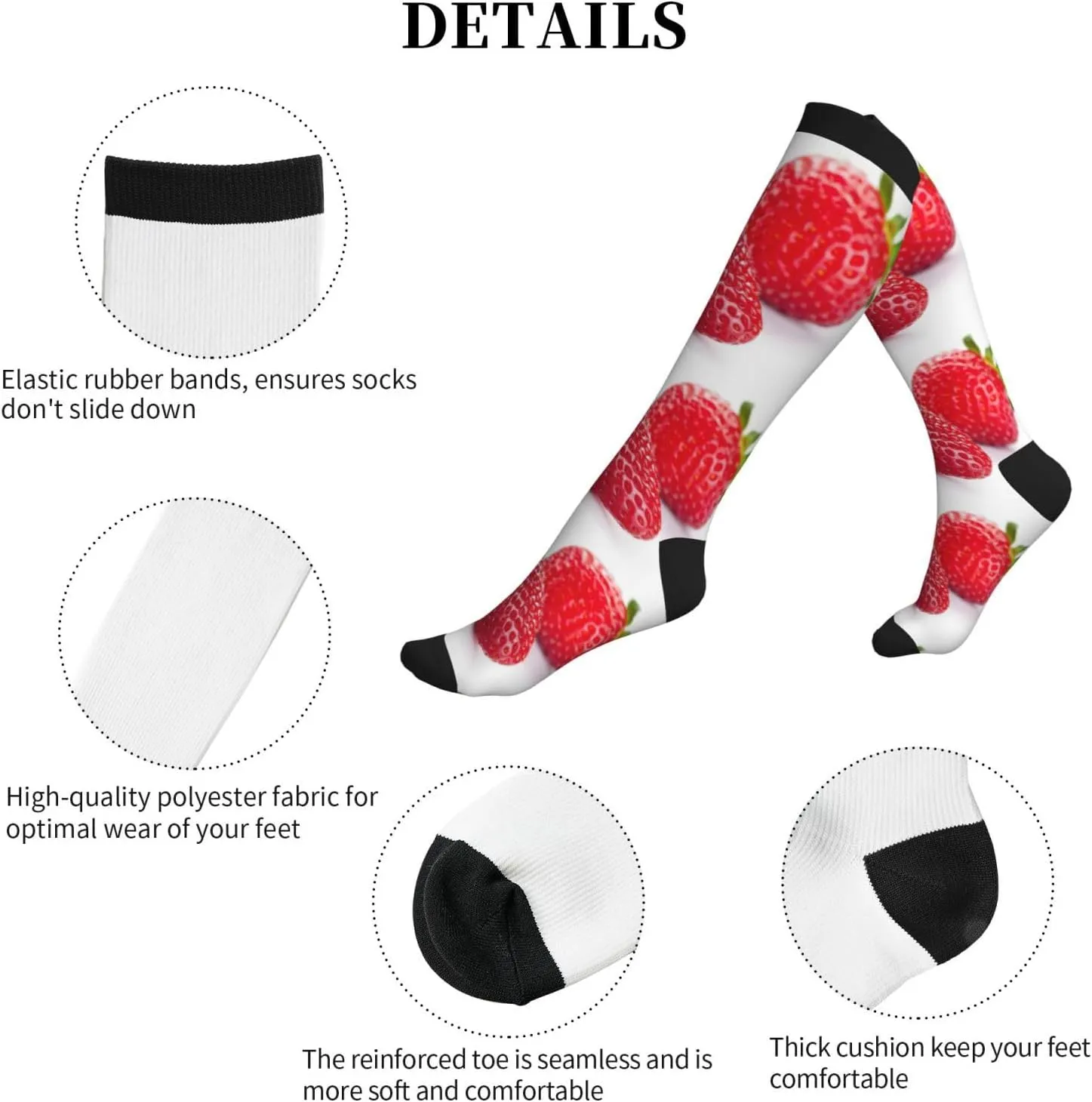 Strawberry Print Circulation Compression Socks For Plantar Fasciitis Edema And Post Surgery
