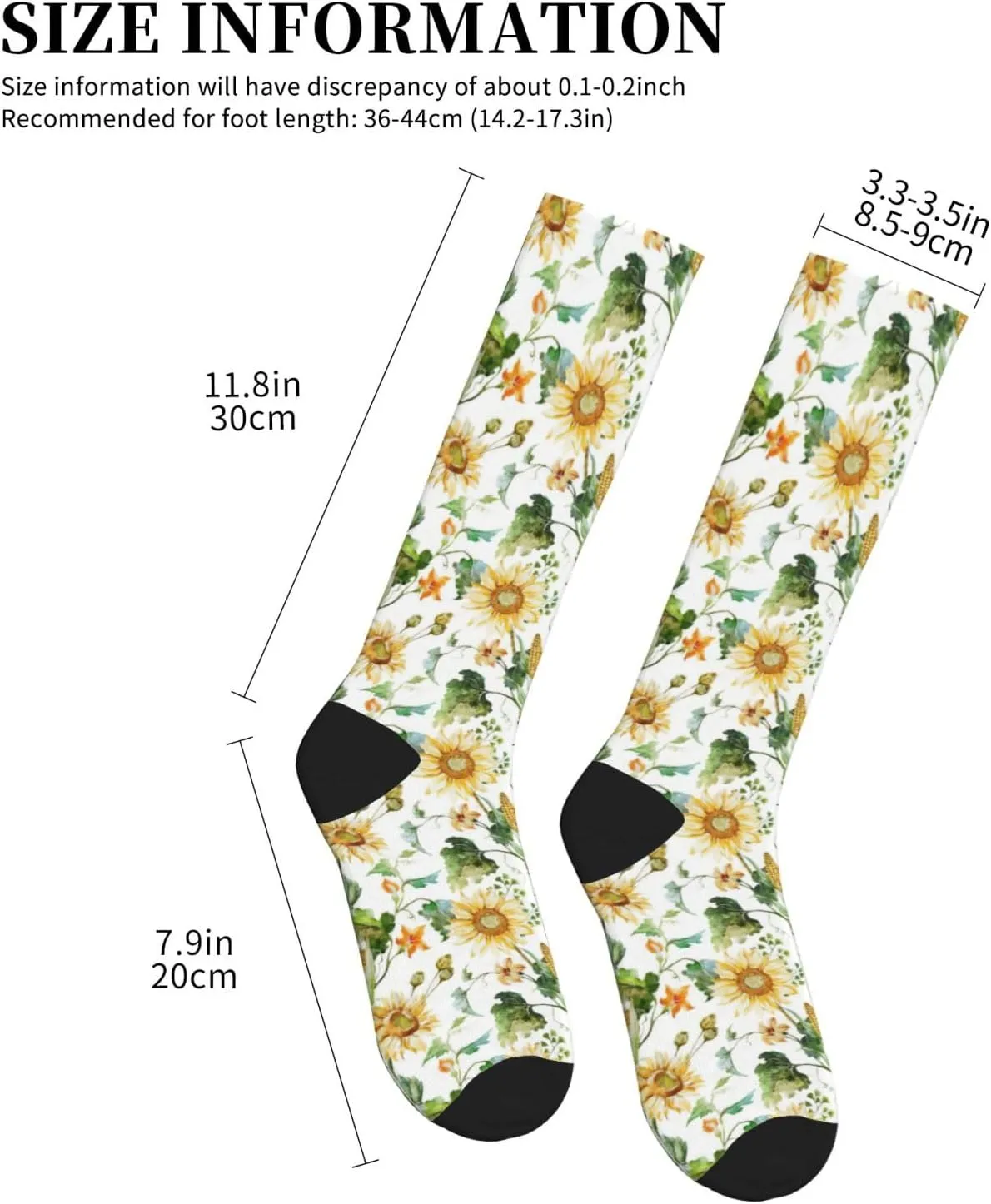 Sunflower and Corn Print Circulation Compression Socks For Plantar Fasciitis Edema And Post Surgery