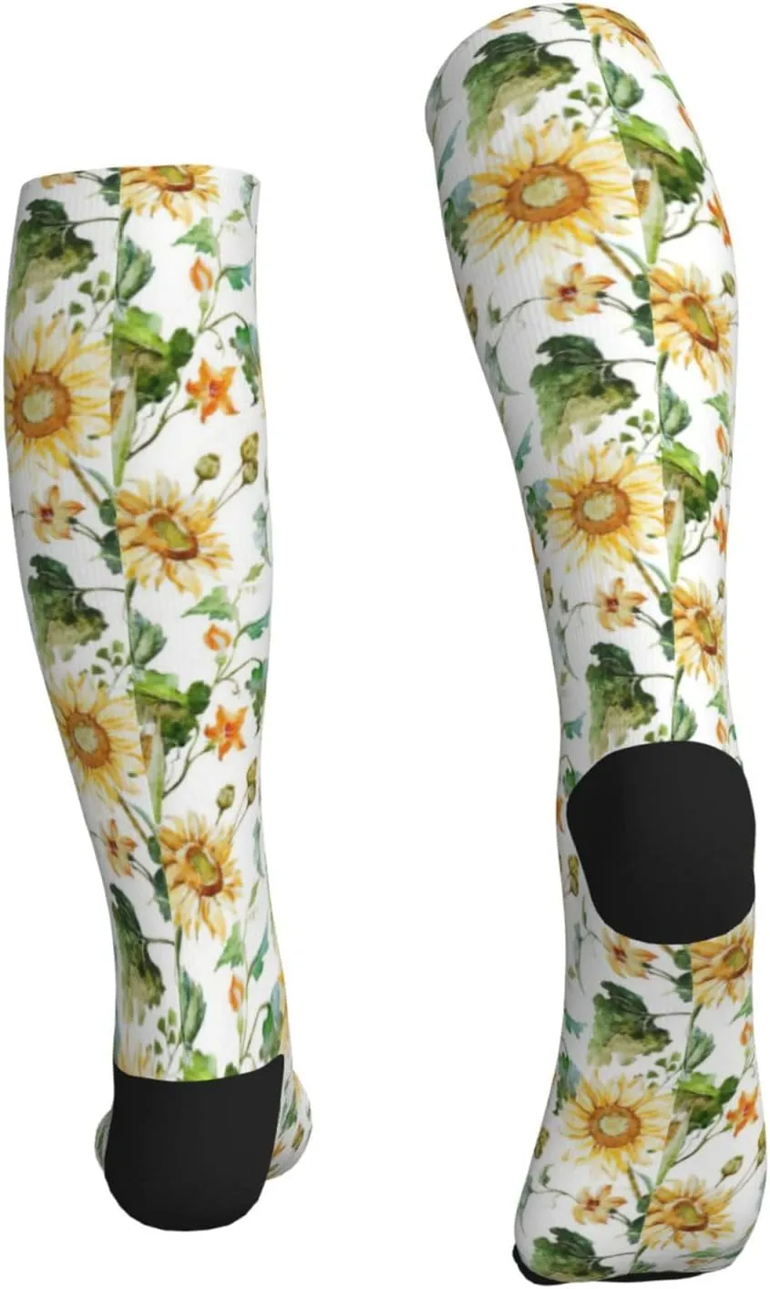 Sunflower and Corn Print Circulation Compression Socks For Plantar Fasciitis Edema And Post Surgery