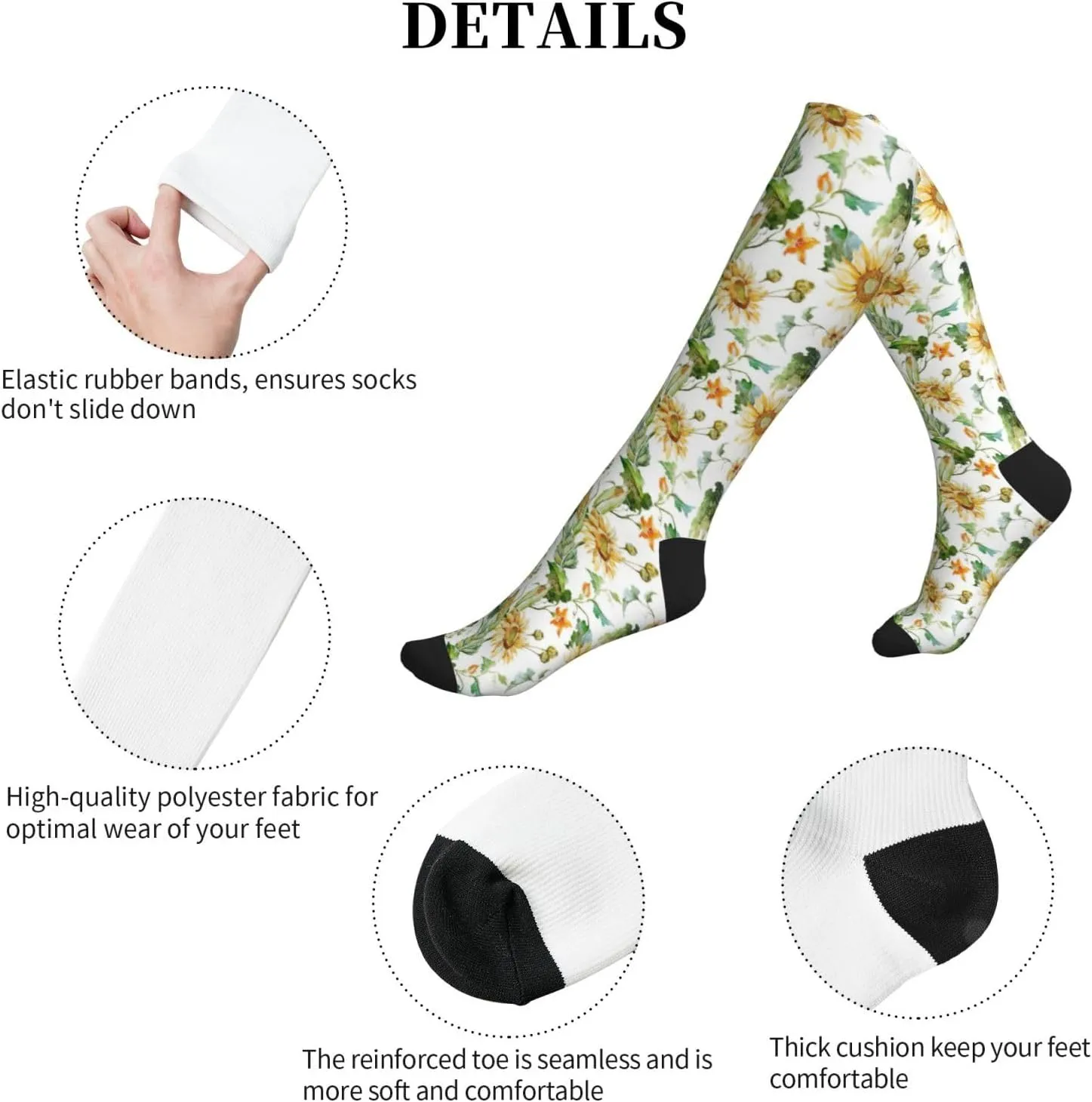Sunflower and Corn Print Circulation Compression Socks For Plantar Fasciitis Edema And Post Surgery