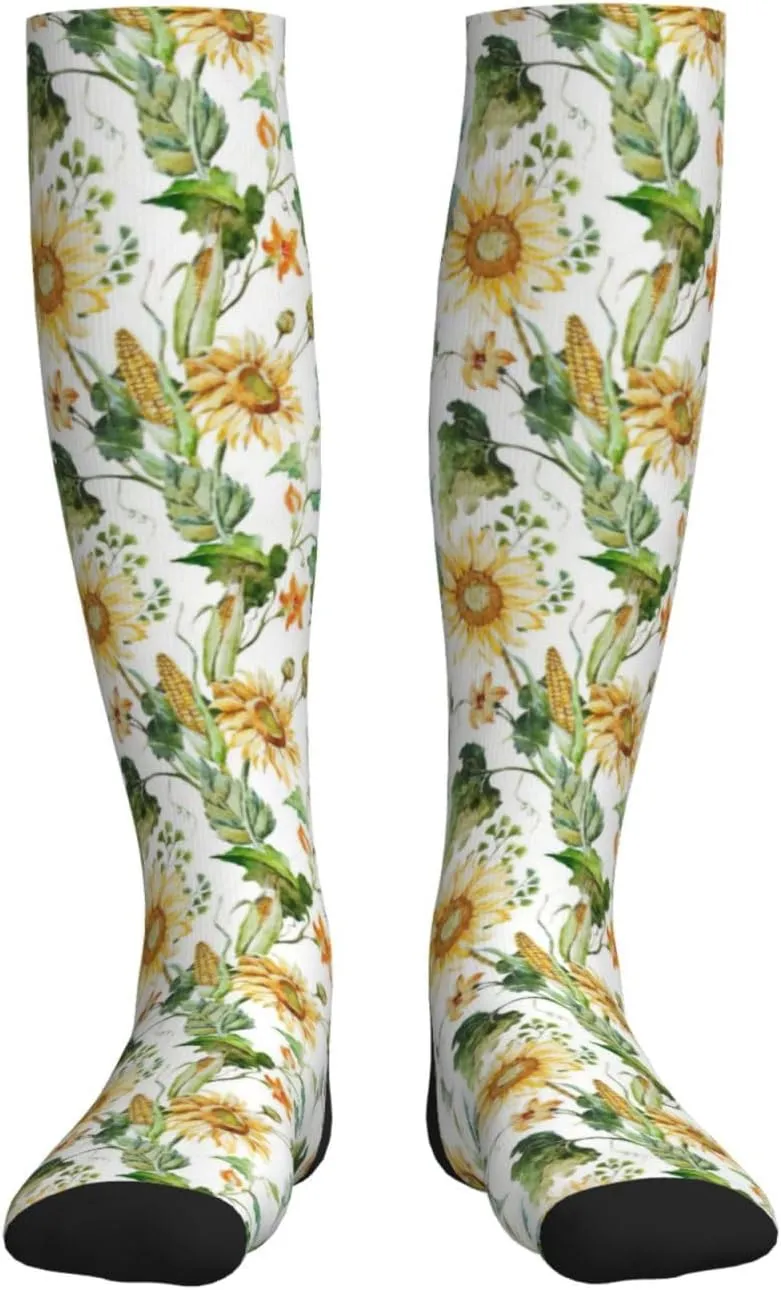 Sunflower and Corn Print Circulation Compression Socks For Plantar Fasciitis Edema And Post Surgery